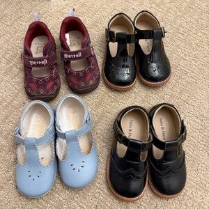 4- Merrell and Felix & Flora Girl Dress Shoes  - Burgundy, Black and Light Blue
